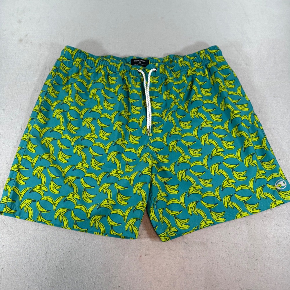 Ocean Current Banana Print Swim Trunks Mens XXL Teal‎ Blue Board Shorts